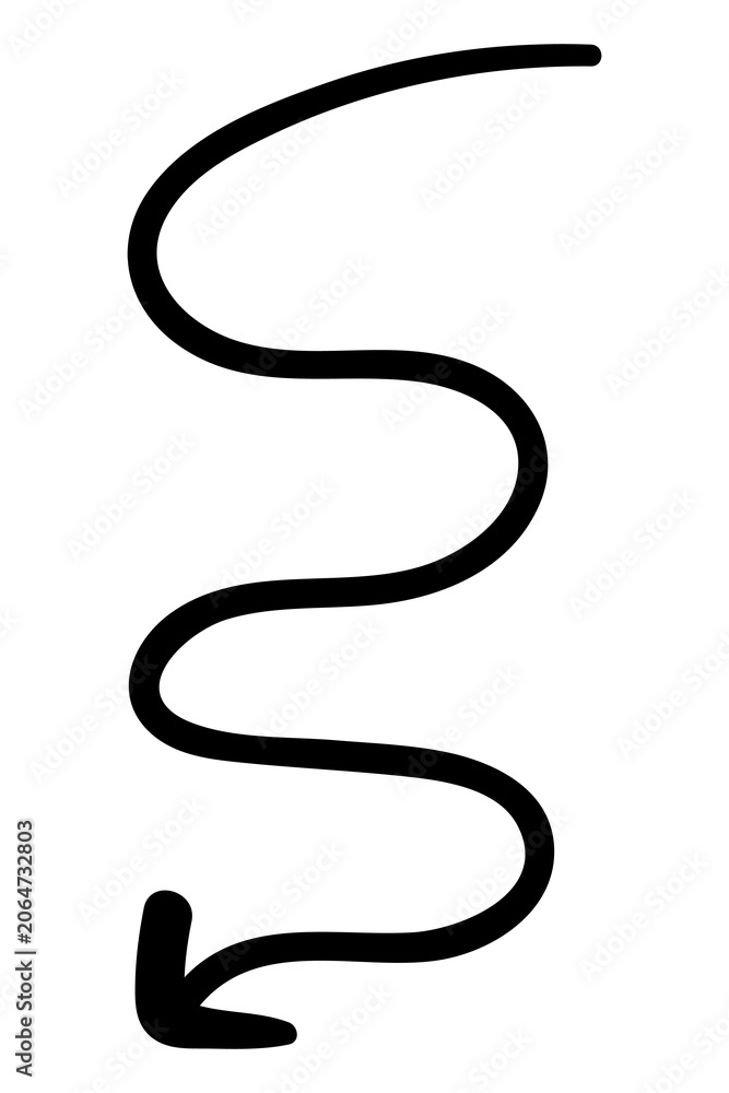 Fototapeta premium PNG Curved black arrow pointing down, transparent background
