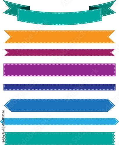 Obraz na płótnie Colorful Ribbon Banners and Labels Vector Set with Stitch Border Detail