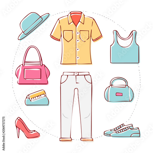 Flat design fashion accessories and clothing illustration