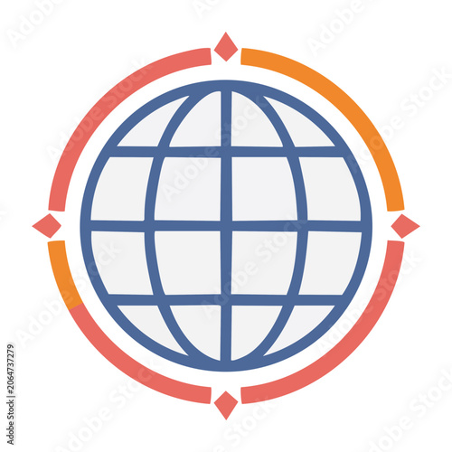 Flat design globe icon with compass arrows