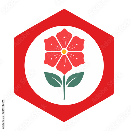 Red flower icon in hexagon frame