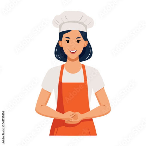 Smiling female chef in apron and hat illustration