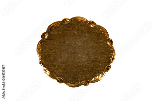 Obraz na płótnie Isolated gold brass oval vintage brooch with scratches