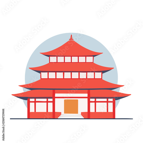 Red Pagoda Temple Illustration in Flat Design