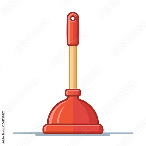 Red plunger with wooden handle isolated on transparent background