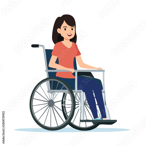 Smiling woman in wheelchair, flat vector illustration