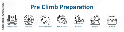Photos Pre Climb Preparation web icon banner with line art style