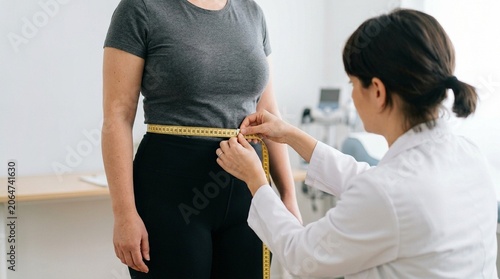 Nutritionist Measuring Patient's Waist Circumference