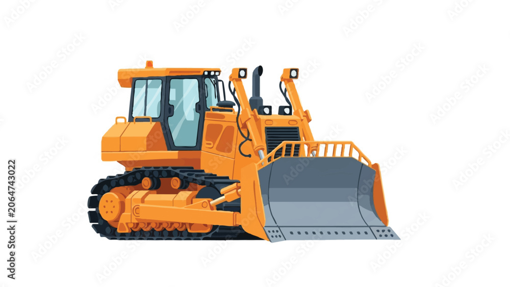 Fototapeta premium Yellow Industrial Bulldozer Vector Illustration on White Background
