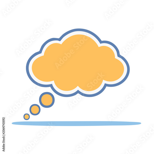 Orange thought bubble with blue outline on transparent background