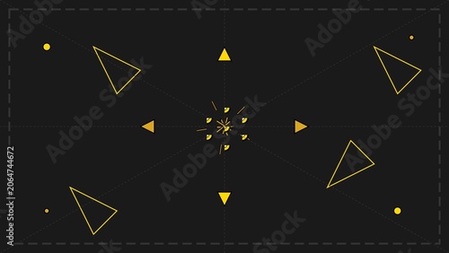 Minimalist geometric background with yellow triangles and dots on black