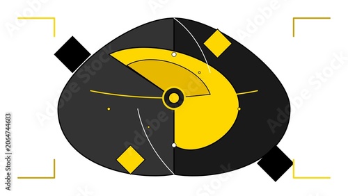 Abstract geometric composition with yellow and black shapes on white