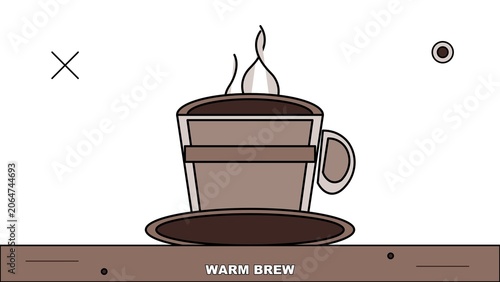 Hot steaming coffee cup illustration on a table with minimalist design