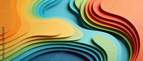 Abstract layered paper waves in a vibrant gradient of warm and cool colors