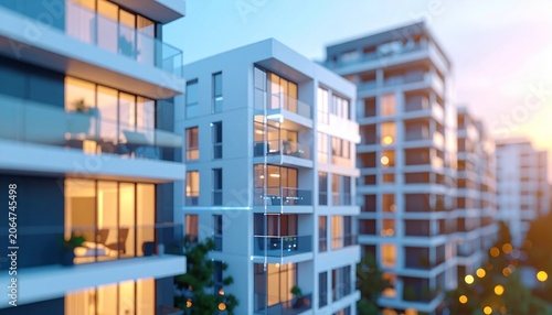 Sleek contemporary apartment buildings representing modern urban living and smart city development