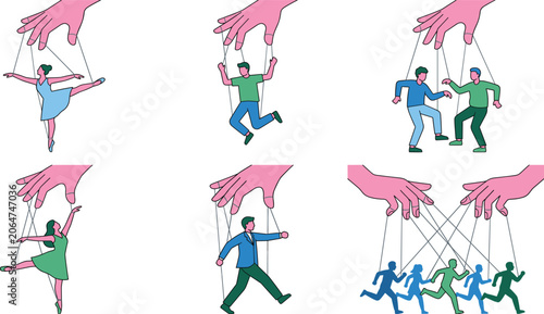 Photos Conceptual Illustration of Manipulation and Control Showing Human Puppets Contro