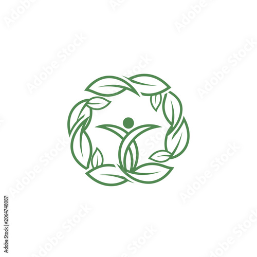 Green leafy wreath with sprouting plant.