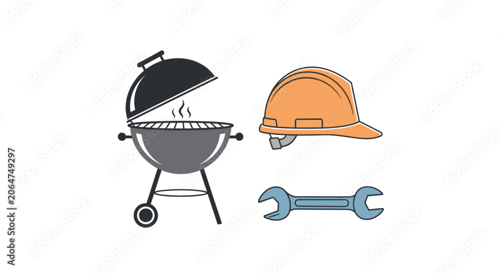 Fototapeta premium Grill Hard Hat Wrench Tools.