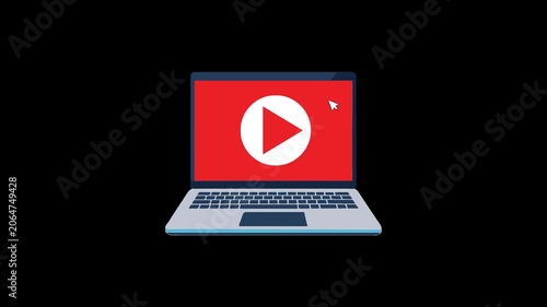 animation of opening a video inside a laptop with a transparent background