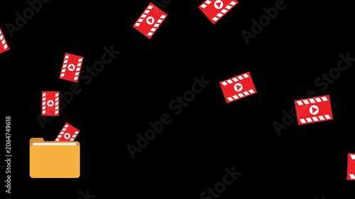 animated video icon goes into folder with transparent background