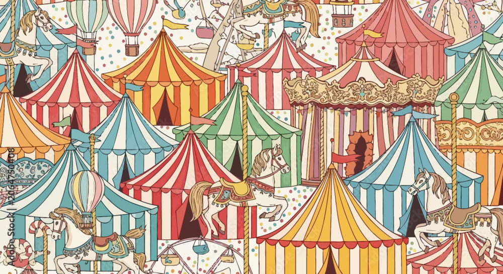 Fototapeta premium Colorful illustration of a lively carnival scene.