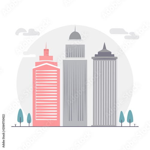 Flat Design City Skyline with Skyscrapers