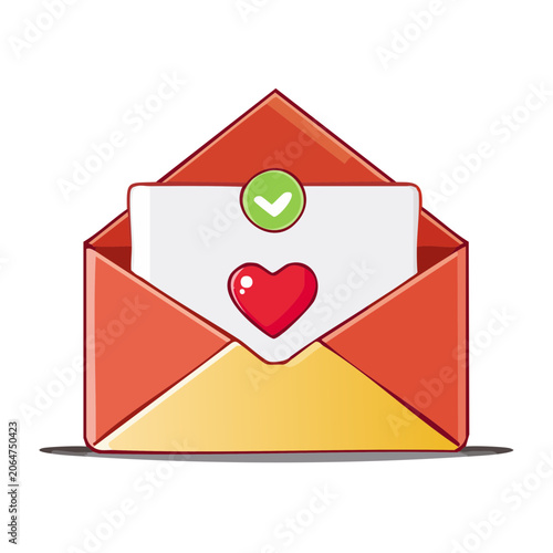 Flat design envelope with heart and checkmark letter