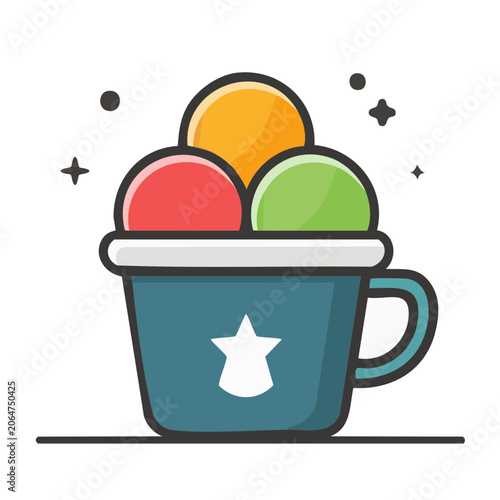 Flat design ice cream cup with colorful scoops
