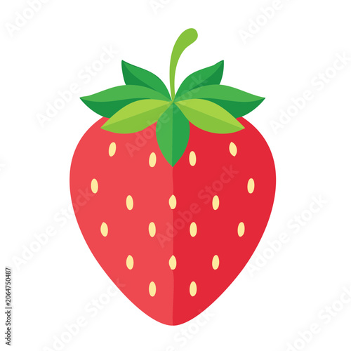 Flat design strawberry icon with green leaves