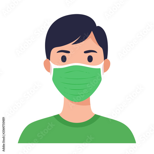 Flat illustration of person wearing green face mask