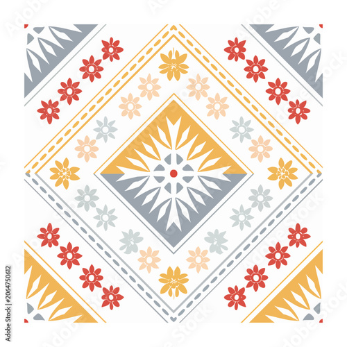 Traditional Geometric Floral Pattern with Symmetrical Design