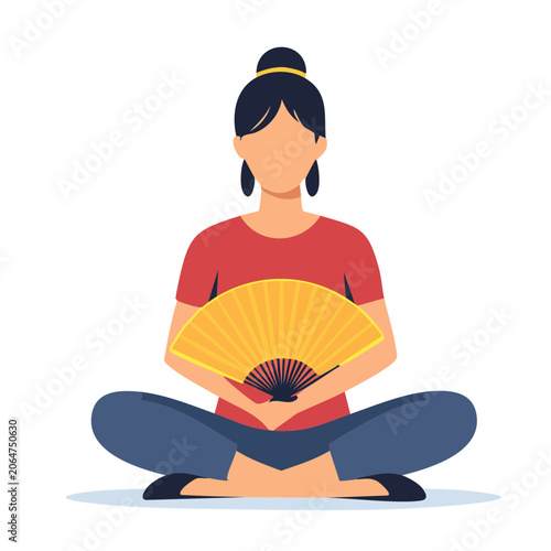 Woman holding fan in flat design illustration
