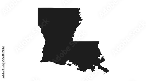 Louisiana State Map Silhouette, Black Outline on White Background