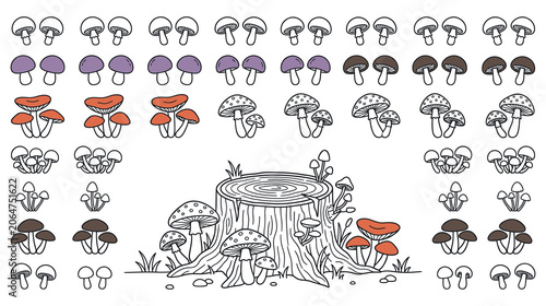 Bilde på lerret Set of hand drawn mushrooms for decorative scrapbooking or coloring pages for kids prints