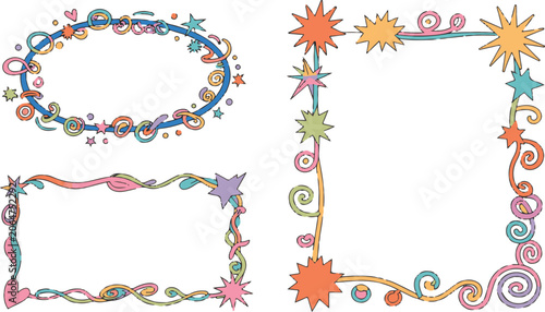 Fun whimsical hand drawn doodle borders collection for creative projects.