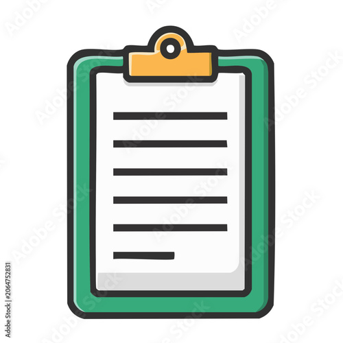 Green clipboard with paper and yellow clip icon