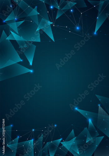 Abstract Futuristic Blue Technology Background with Digital Geometric Plexus Network and Glowing Dots