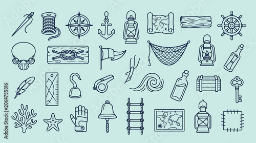 Fotografie Collection of nautical and pirate-themed icons and symbols, perfect for maritime adventures and seafaring themes