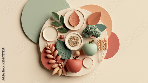 Abstract Pastel Geometric Composition with Ceramic Decor Isolated