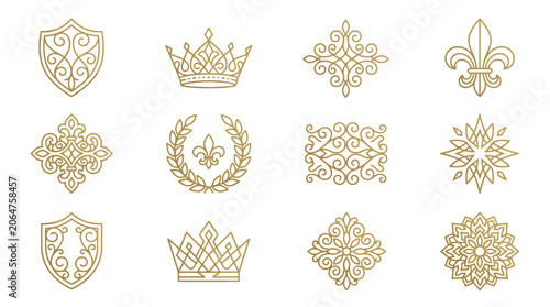 Vászonkép Golden ornate heraldic emblems and crests.
