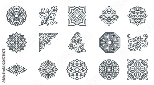 Intricate Celtic knotwork design elements collection.