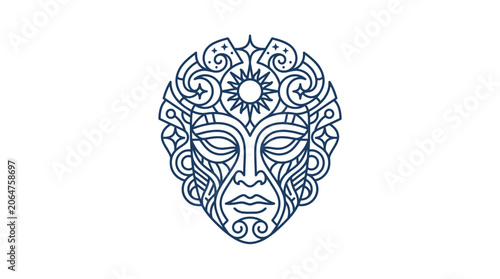 Billede på lærred Intricate Line Drawing of Face Design.