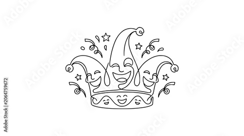 Photos Jester Hat with Smiling Faces and Confetti - Outline Art