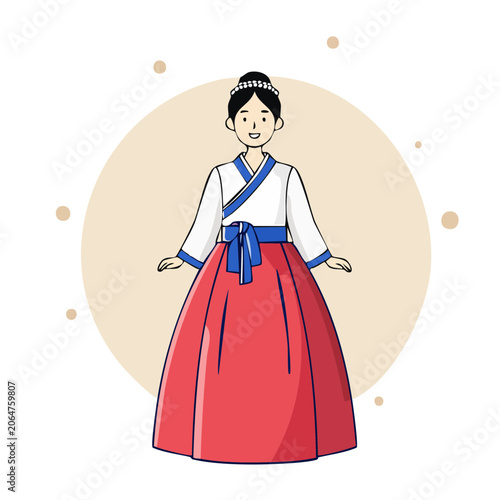 Woman in Traditional Korean Hanbok Illustration