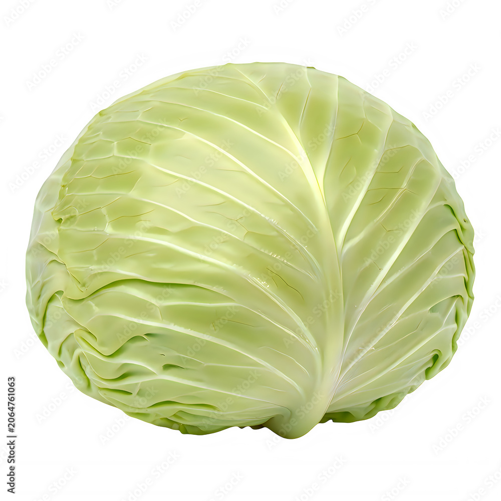 Fototapeta premium Fresh Green Cabbage Leaf Isolated on Transparent Background
