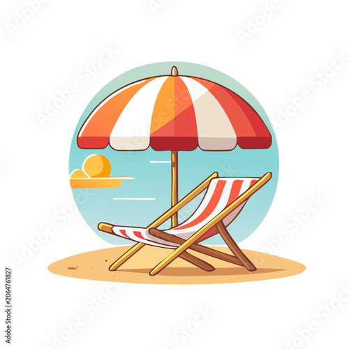 Beach Chair and Umbrella Illustration