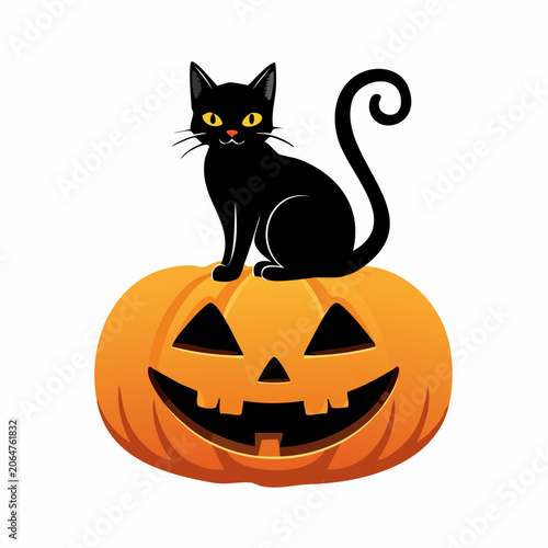 Black Cat Sitting on a Halloween Jack-o'-lantern