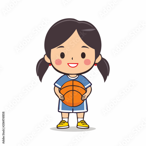 Cartoon Girl Holding a Basketball