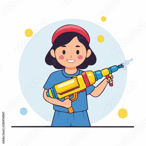 Cartoon Girl Holding a Water Gun
