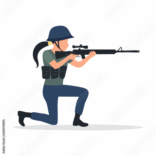 Female Soldier Aiming Sniper Rifle
